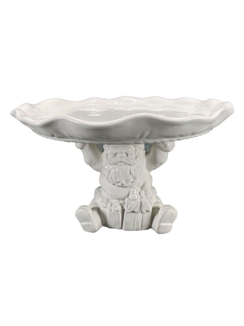 Pier 1 Imports White Santa Pedestal Cake Stand Pastry Cookie Tray Christmas HTF